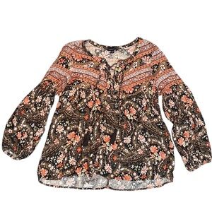 American Eagle Boho Floral & Paisley Peasant Top Size Medium